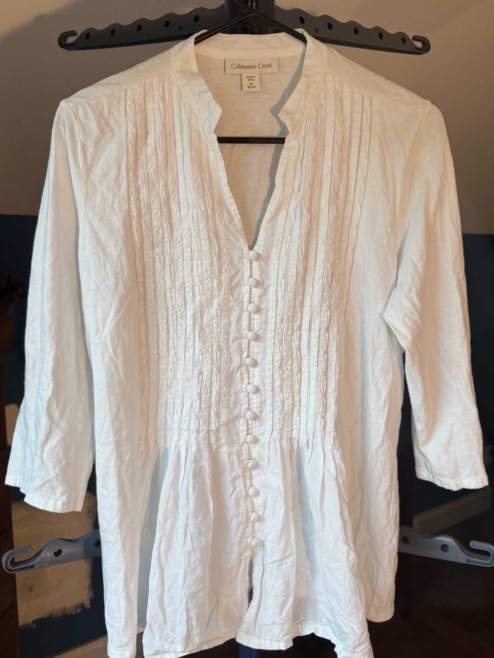 Coldwater Creek White Pintuck Tunic Blouse Women’s M 10-12 100% Cotton